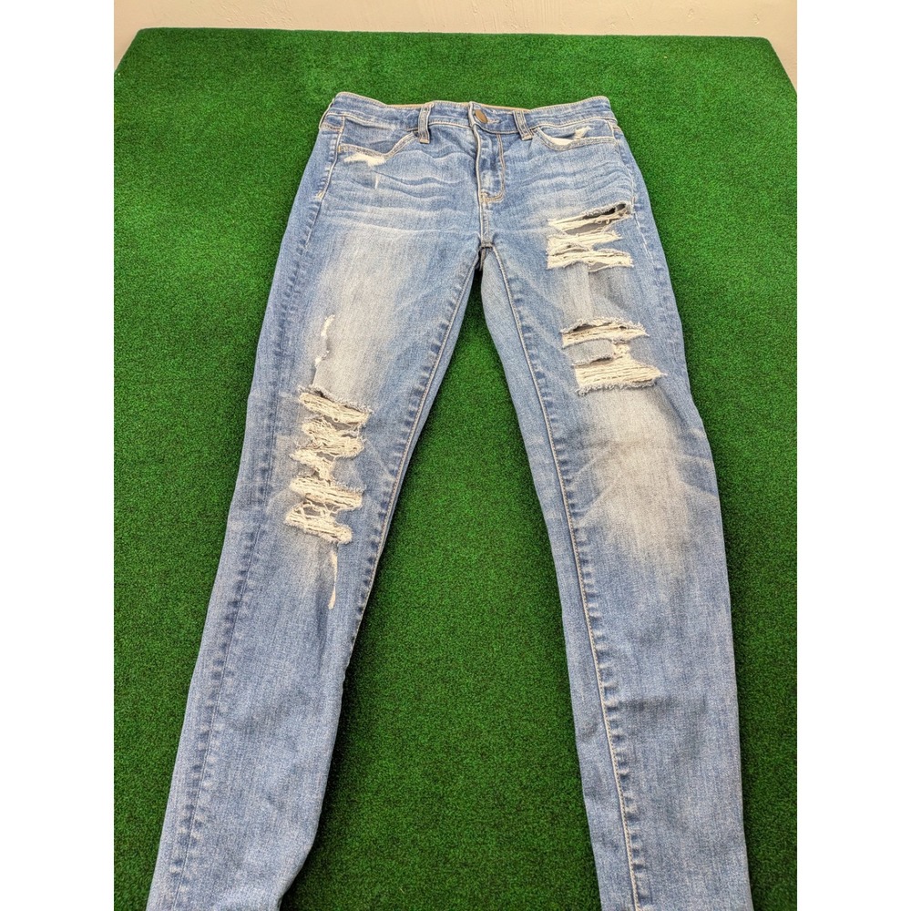 American Eagle Super Stretch X Distressed Skinny Jeans Light Wash Blue Womens 4S